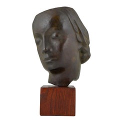 Art Deco Bronze Sculpture of a Woman's Face Francisque Lapandery, 1925
