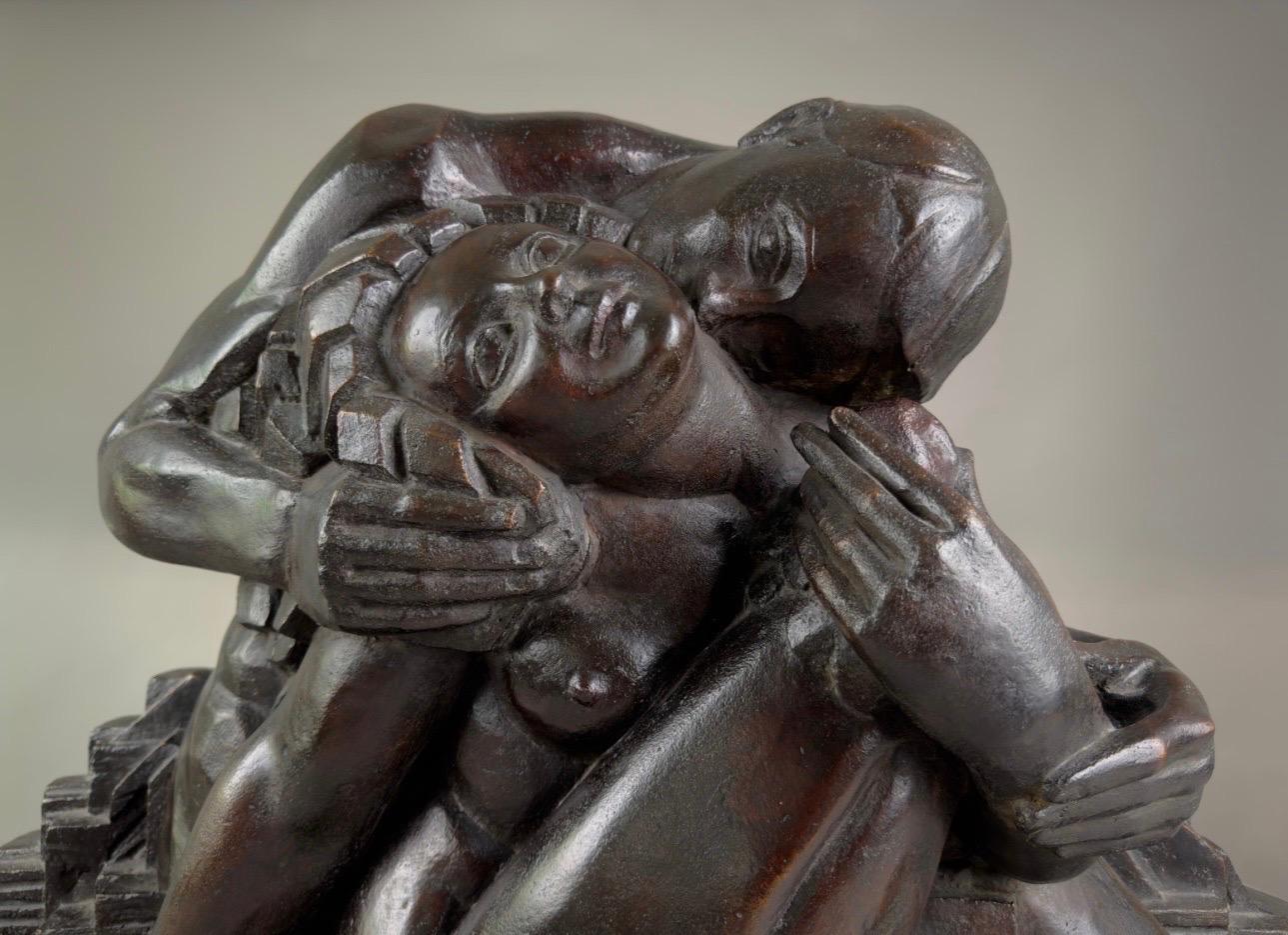 
Adam and Eve, 1925
Lost wax bronze. 62cm high (base: 85x40cm).
Signed on lower right edge of self-base: LAWRIE 25.
 
German born Lee Lawrie, a pupil of Augustus Saint Gaudens, was one of the best known and most respected architectural sculptors of