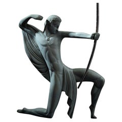 Escultura Art Déco de bronce de un arquero de Michel Decoux (1837-1924), Francia.