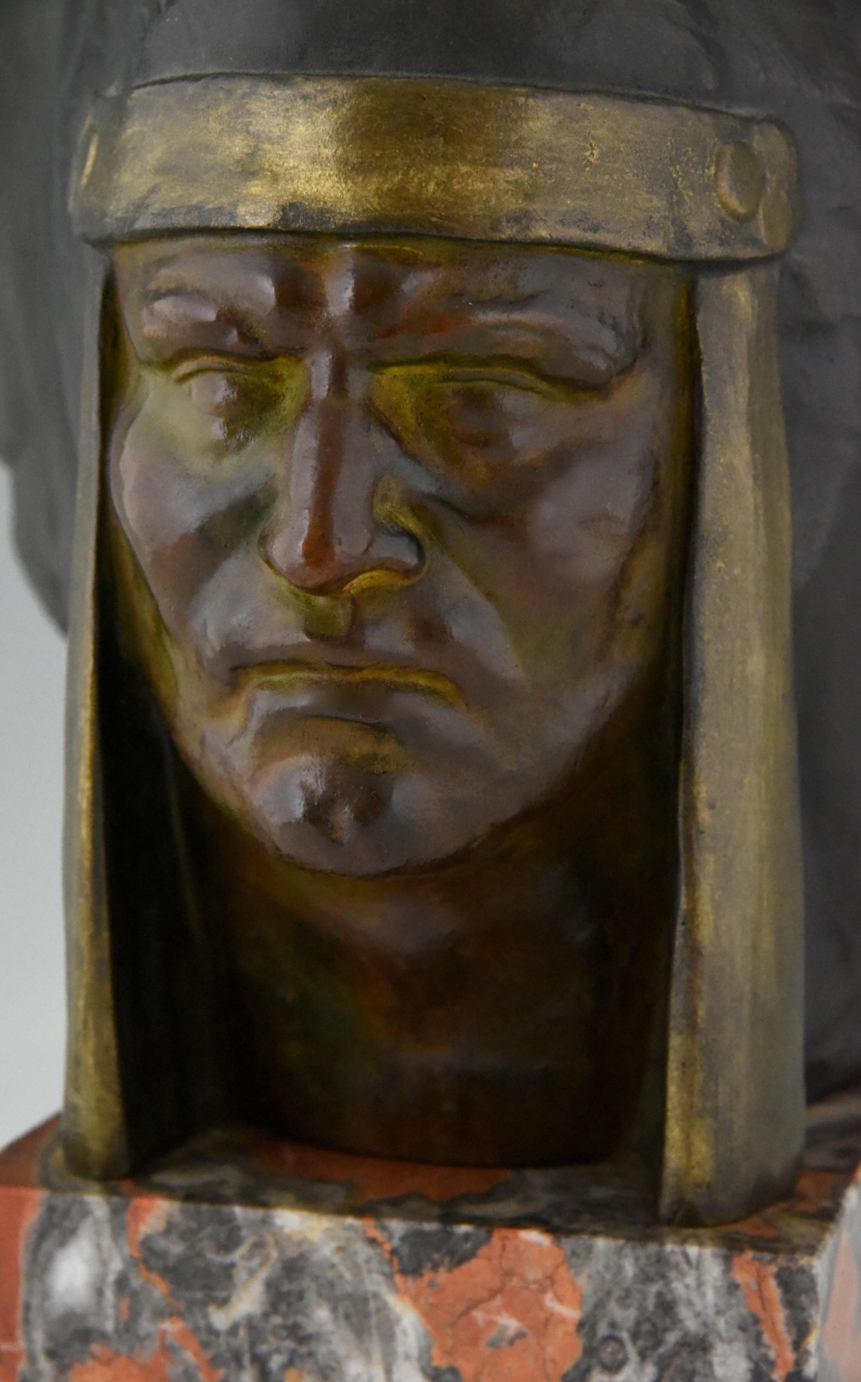 Art Deco Bronze Sculpture of an Indian with Headdress Georges Garreau, 1930 4