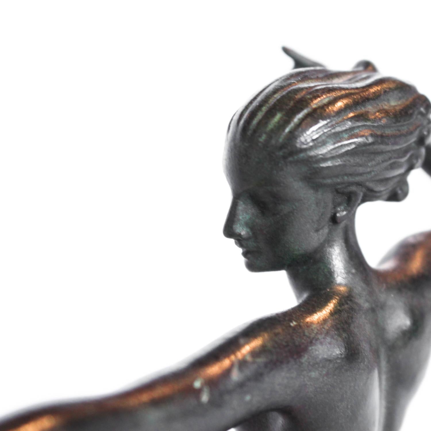 Art Deco Bronze Sculpture of Diana the Huntress Signed 