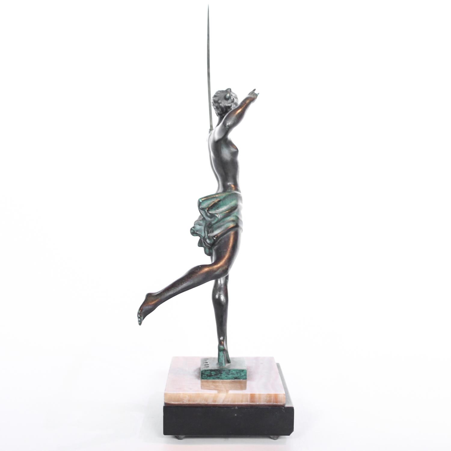 Patinated Art Deco Bronze Sculpture of Diana the Huntress Signed 