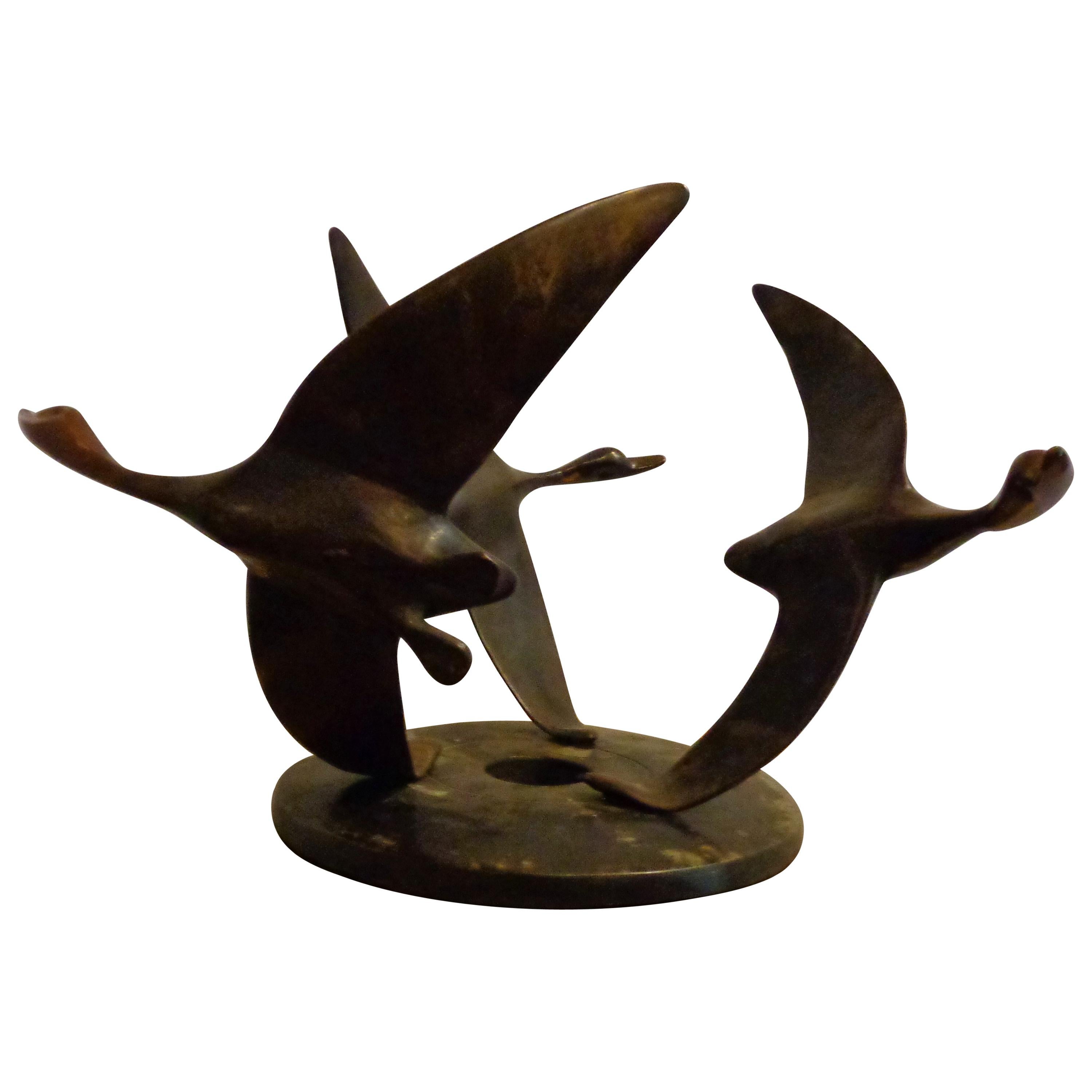 Art Deco Bronze Sculpture of Flying Geese on an Adjustable Base