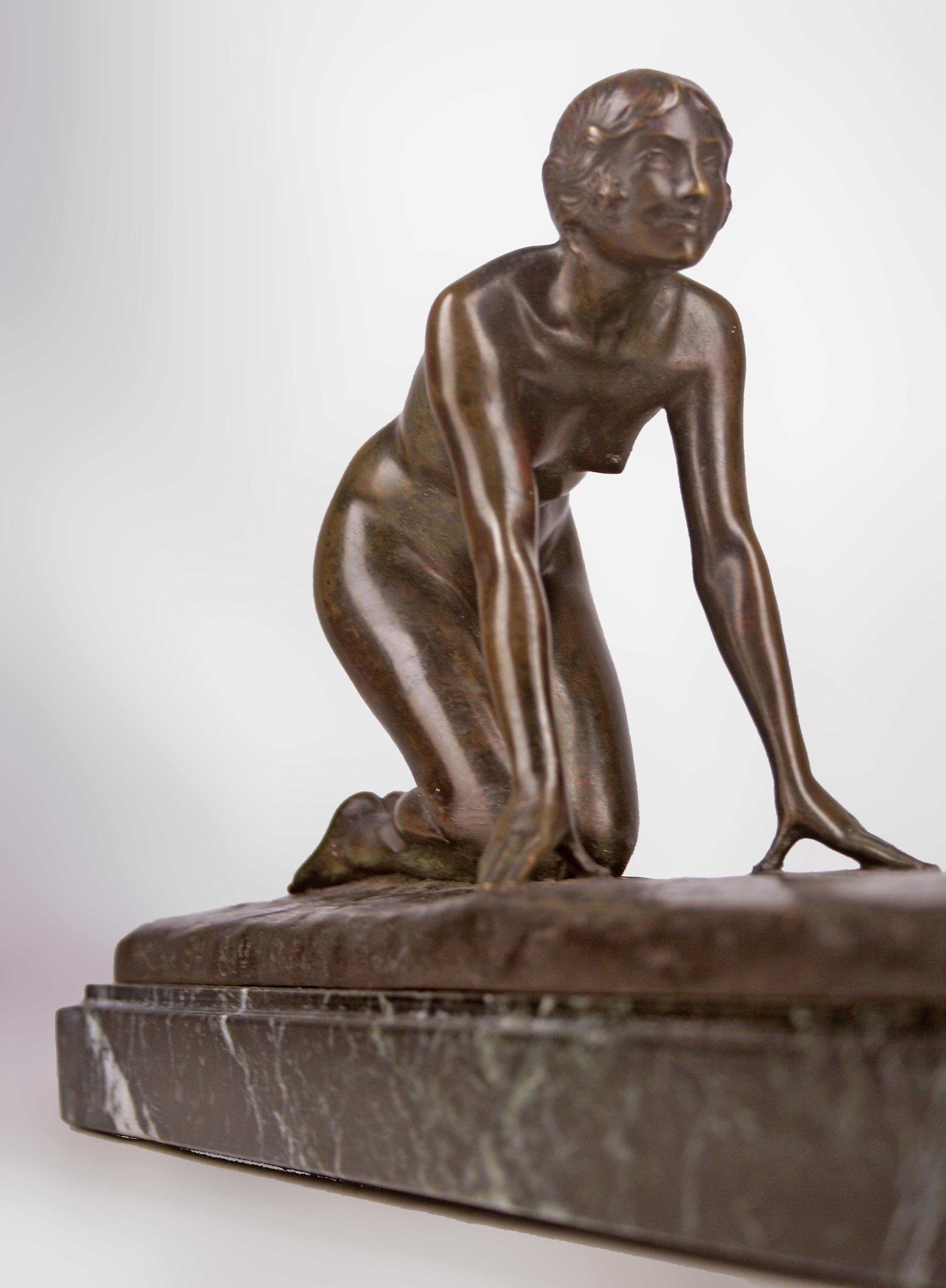 French Art Déco Bronze Sculpture of Girl and Goat by Paul Silvestre for Susse Frères For Sale
