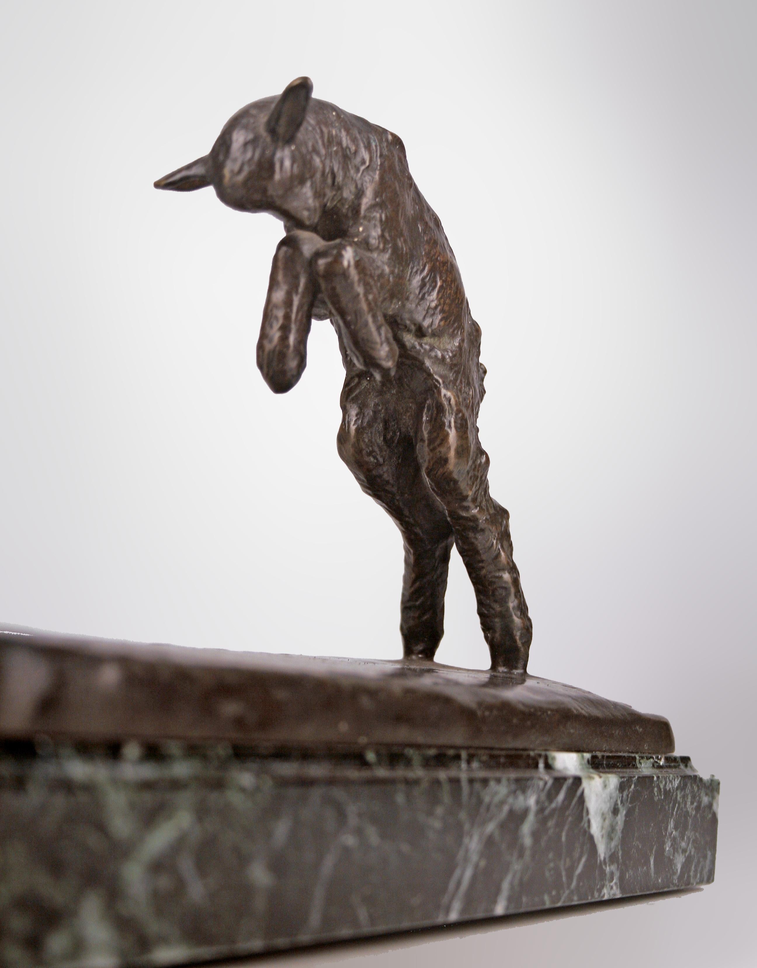 Carved Art Déco Bronze Sculpture of Girl and Goat by Paul Silvestre for Susse Frères For Sale