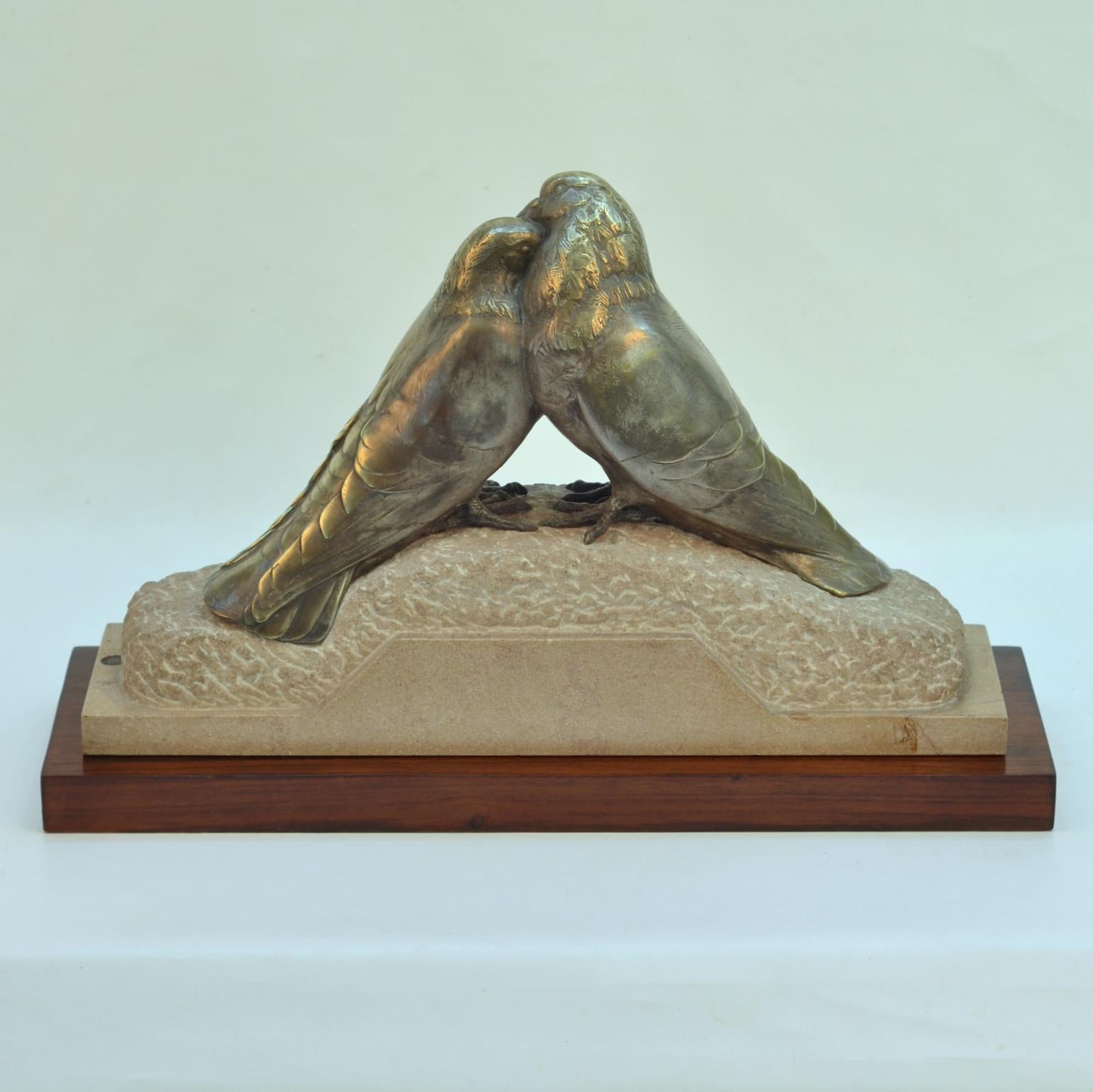 Art Deco Bronze Sculpture of Pair of Doves by Pierre Alexandre Morlon In Excellent Condition In London, GB