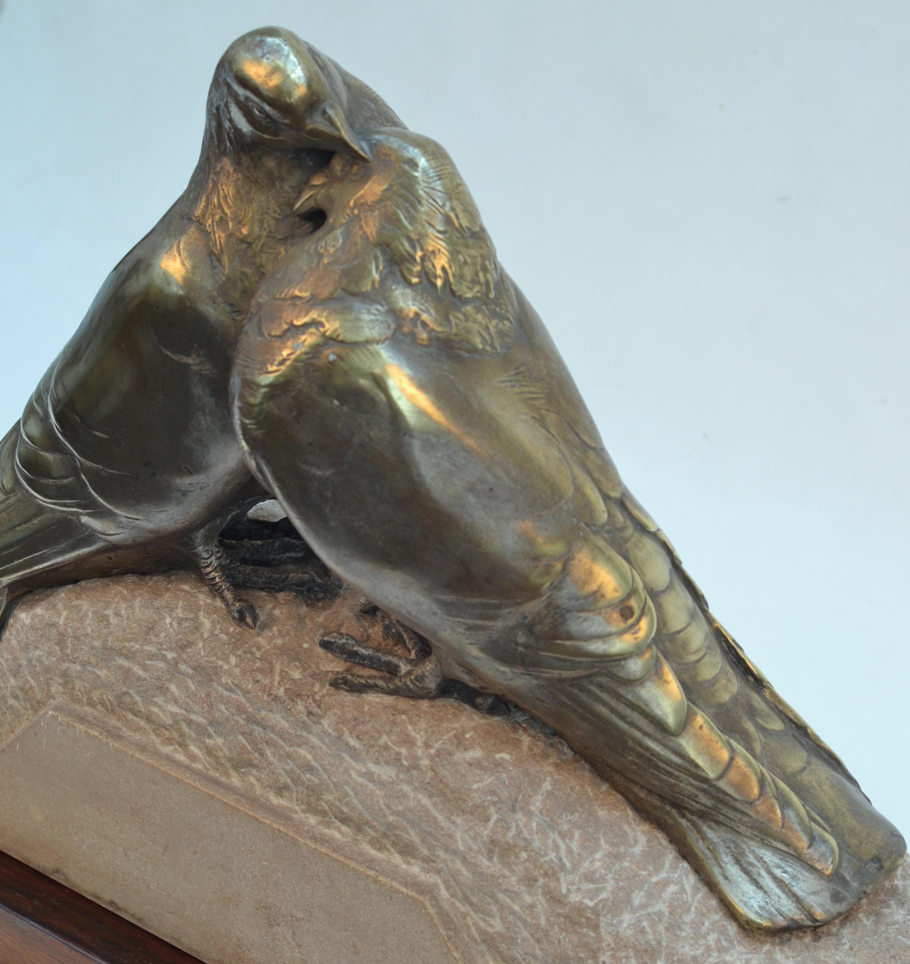 Art Deco Bronze Sculpture of Pair of Doves by Pierre Alexandre Morlon 1