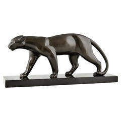Art Deco Bronze Sculpture of Panther by Bracquemond, Etling Paris, France, 1930