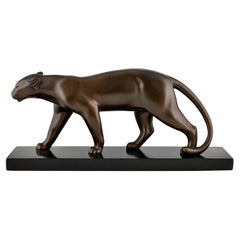 Vintage Art Deco Bronze Sculpture of Panther by Bracquemond, France, 1930