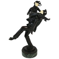 Art Deco Bronze Sculpture of Pierrot and Pierette after Bruno Zach, signed