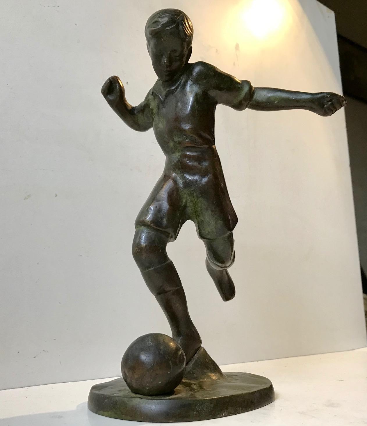 Scandinavian Art Deco Bronze Sculpture of Soccer Player, 1930s, Scandinavia