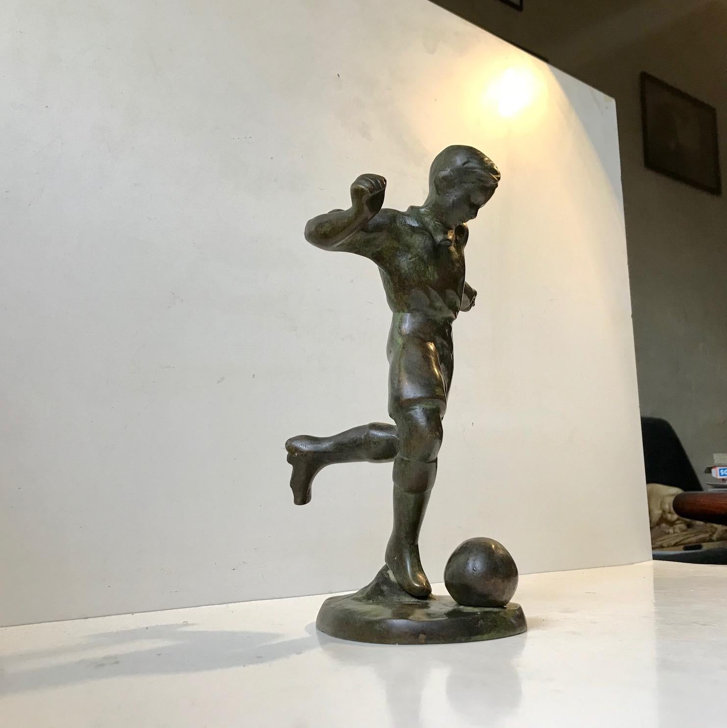 Art Deco Bronze Sculpture of Soccer Player, 1930s, Scandinavia In Good Condition In Esbjerg, DK