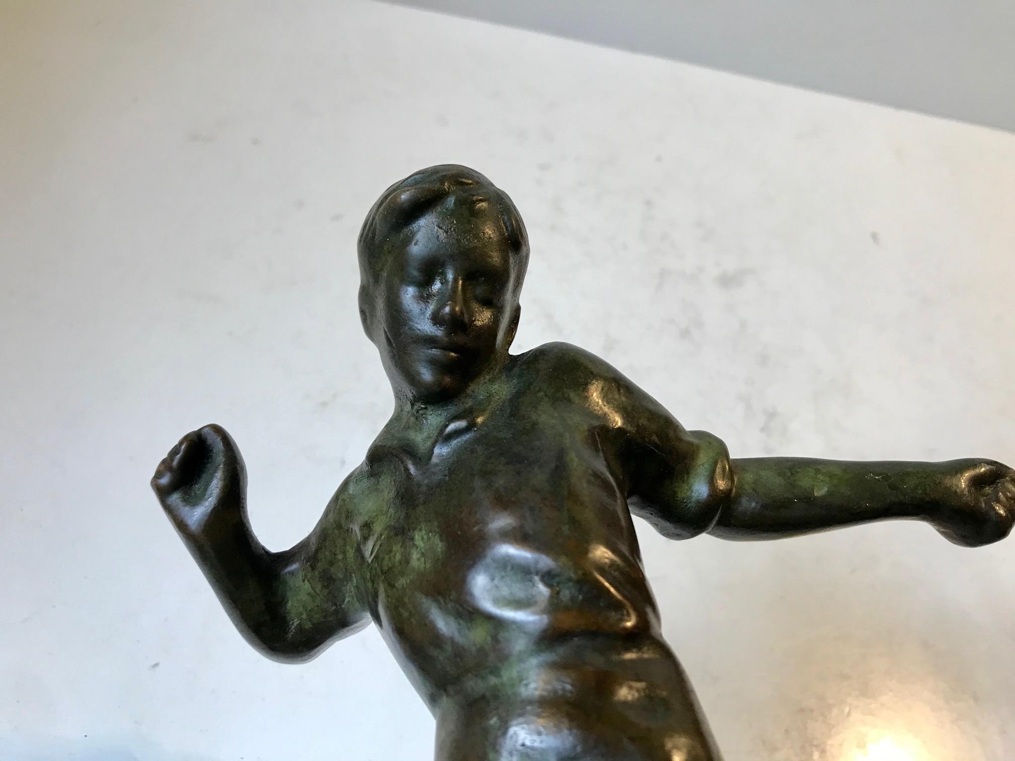 Mid-20th Century Art Deco Bronze Sculpture of Soccer Player, 1930s, Scandinavia