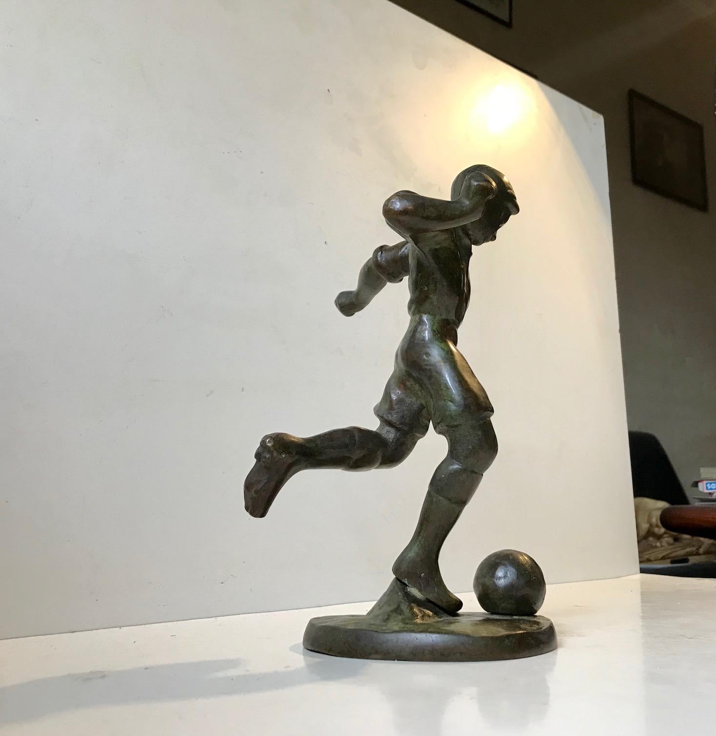 Art Deco Bronze Sculpture of Soccer Player, 1930s, Scandinavia 2
