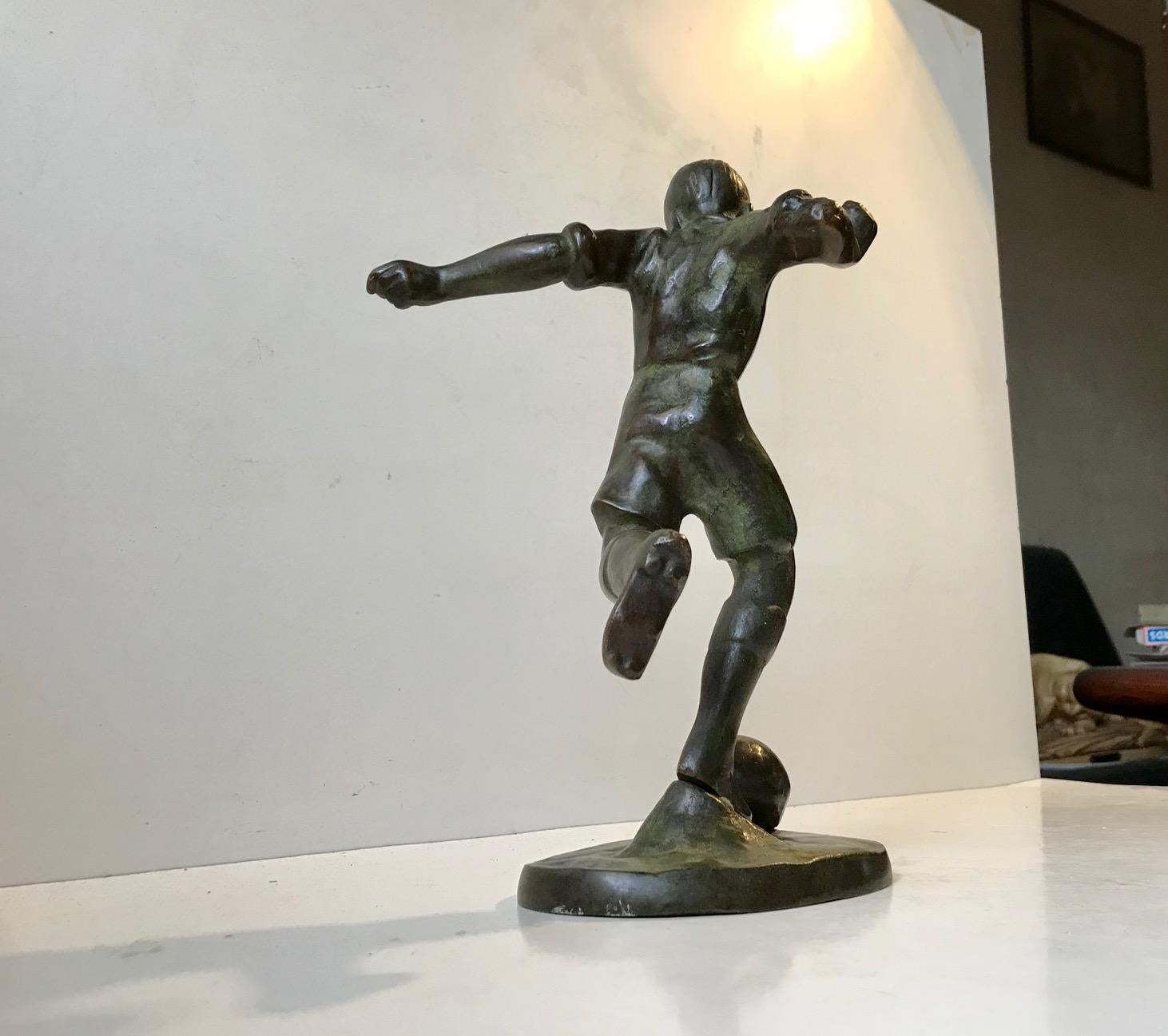 Art Deco Bronze Sculpture of Soccer Player, 1930s, Scandinavia 3
