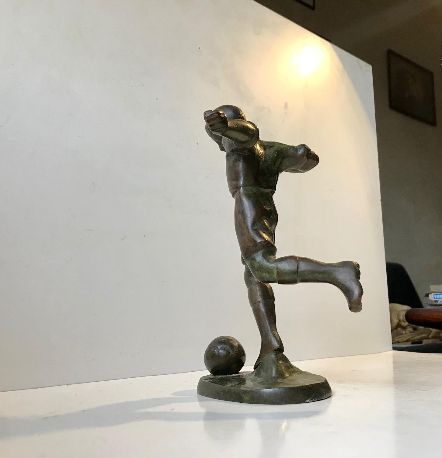 Art Deco Bronze Sculpture of Soccer Player, 1930s, Scandinavia 4
