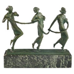 Sculpture en bronze Art Déco des Trois Grâces de Bruno Zach
