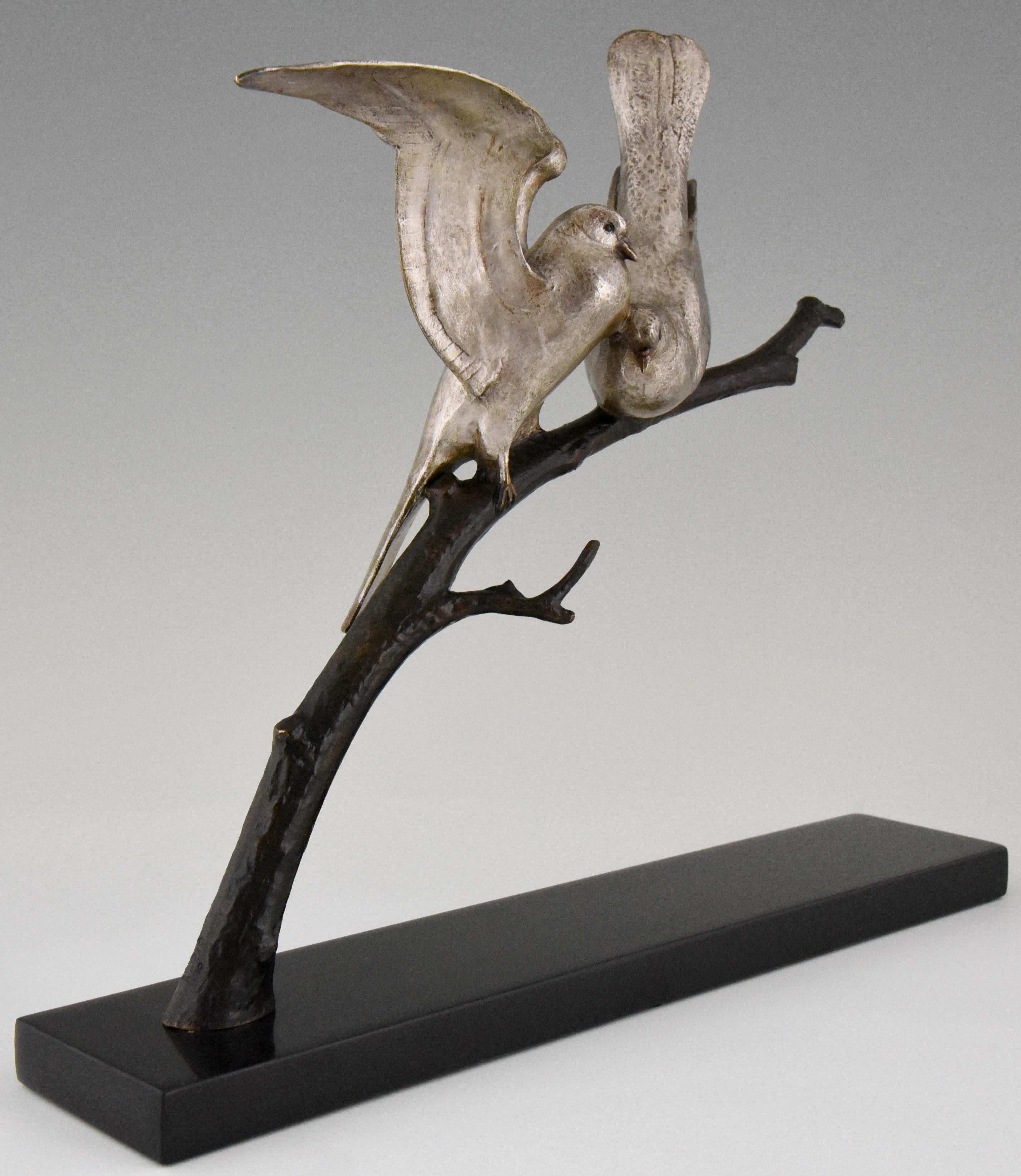 French Art Deco Bronze Sculpture of Two Birds Andre Vincent Becquerel, 1925, France