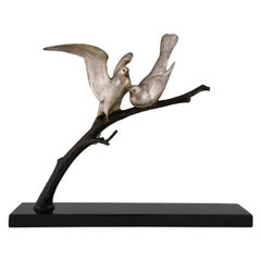 Sculpture en bronze Art Déco de deux oiseaux André Vincent Becquerel, 1925, France