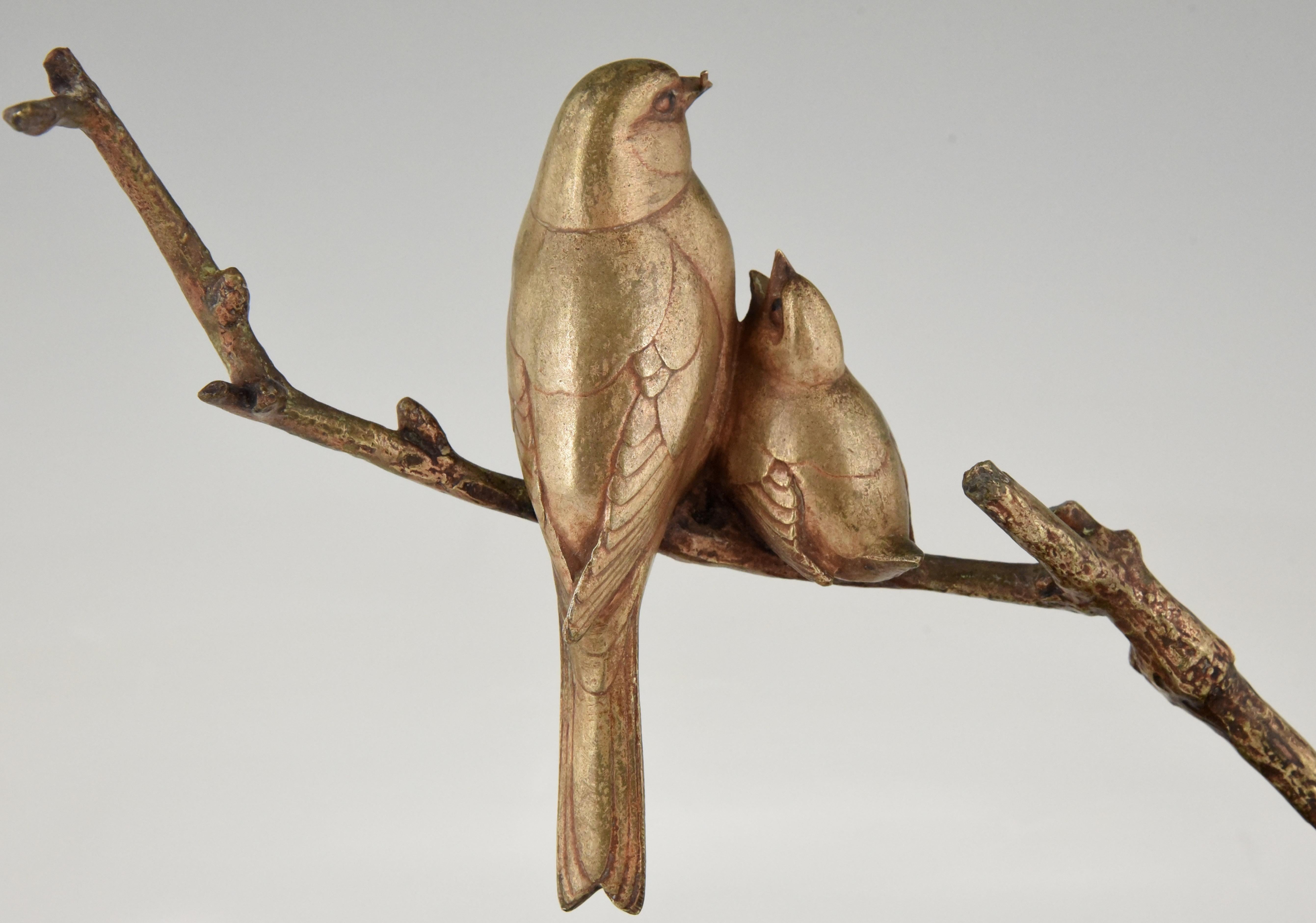 Art Deco Bronze Sculpture of Two Birds on a Branch Andre Vincent Becquerel, 1925 3