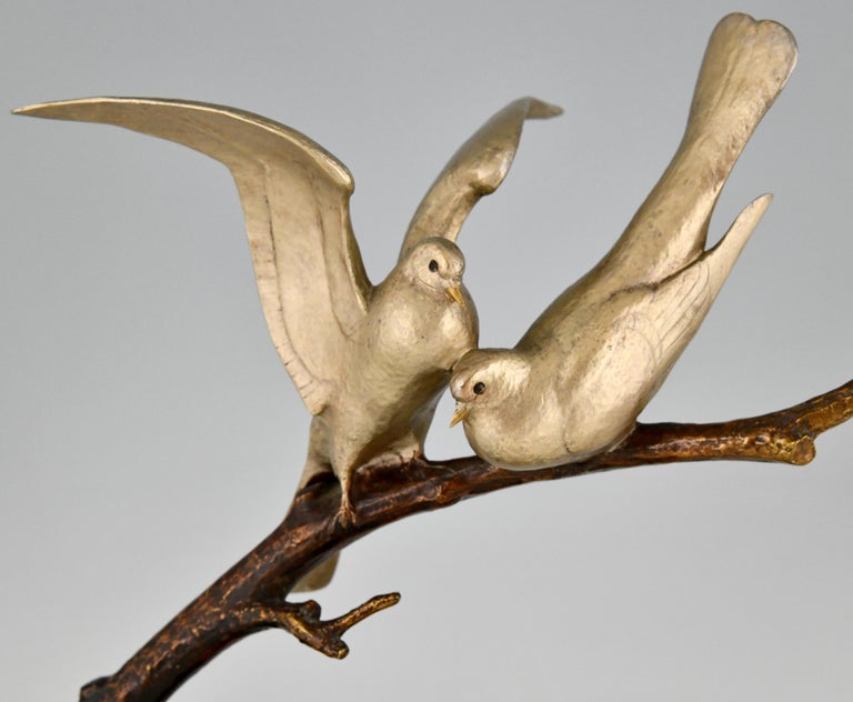 Art Deco Bronze Sculpture of Two Birds on a Branch Andre Vincent Becquerel, 1925 5