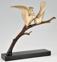 Art Deco Bronze Sculpture of Two Birds on a Branch Andre Vincent Becquerel, 1925
