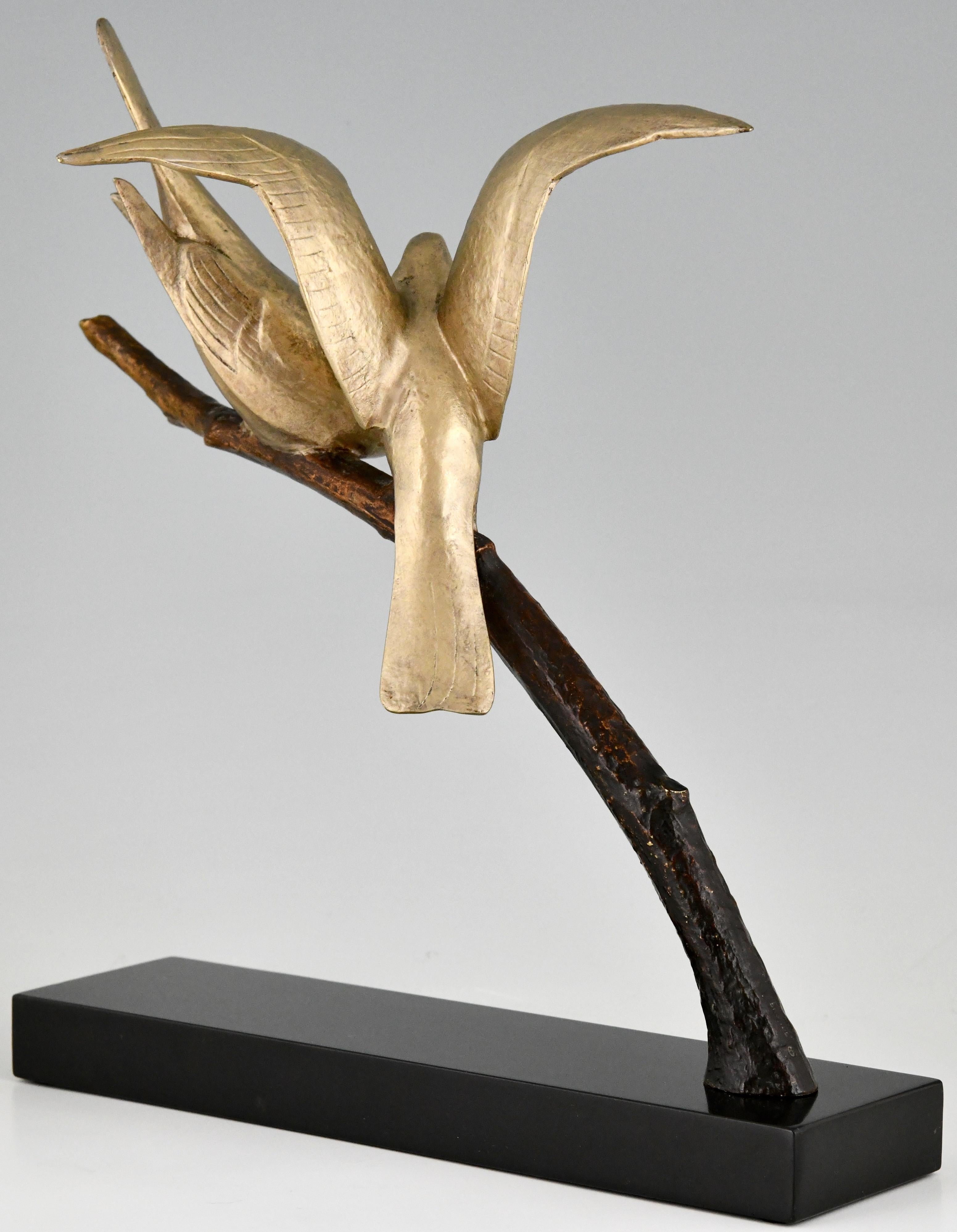 Art Deco Bronze Sculpture of Two Birds on a Branch Andre Vincent Becquerel, 1925 In Good Condition In Antwerp, BE