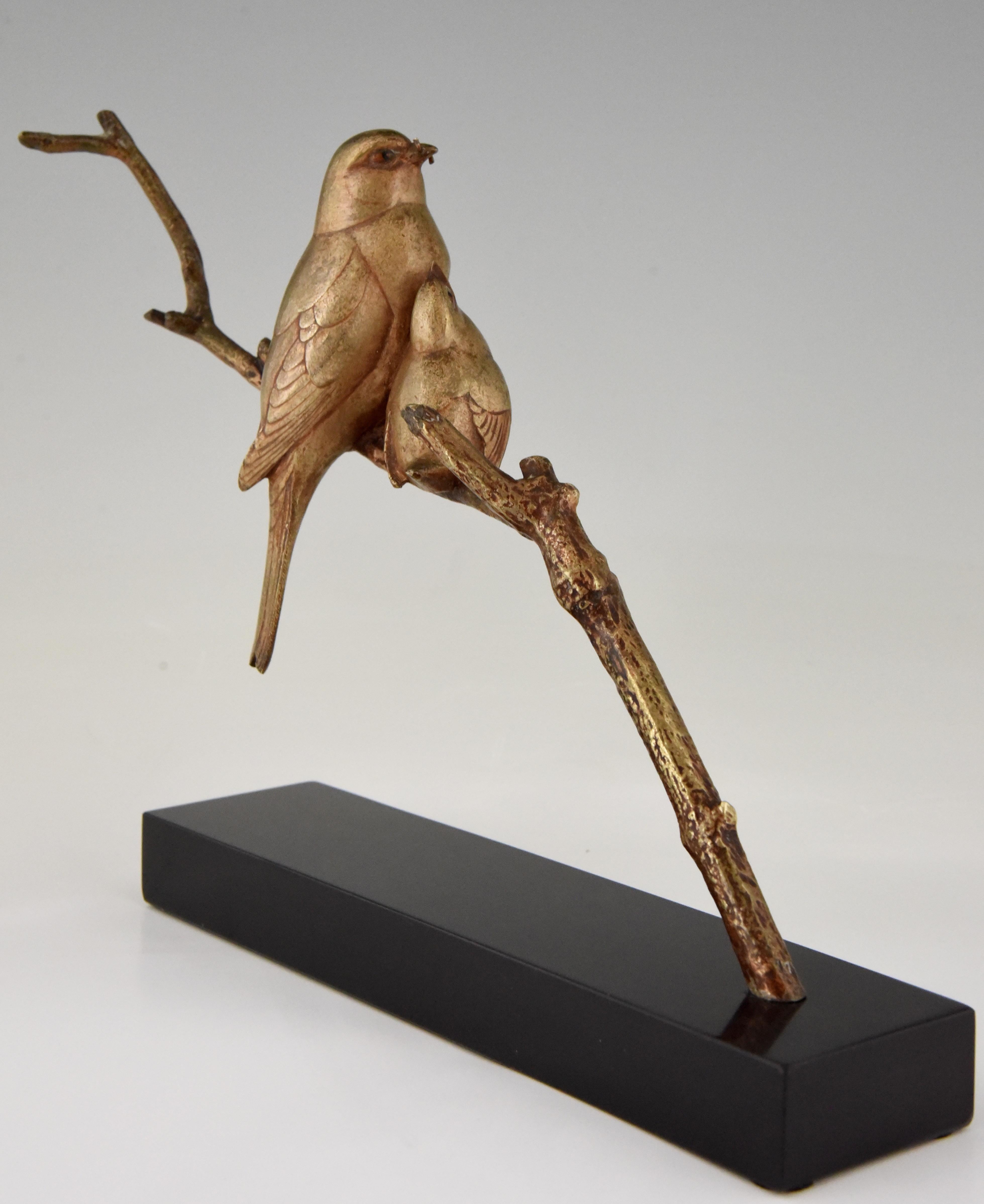 Art Deco Bronze Sculpture of Two Birds on a Branch Andre Vincent Becquerel, 1925 In Good Condition In Antwerp, BE