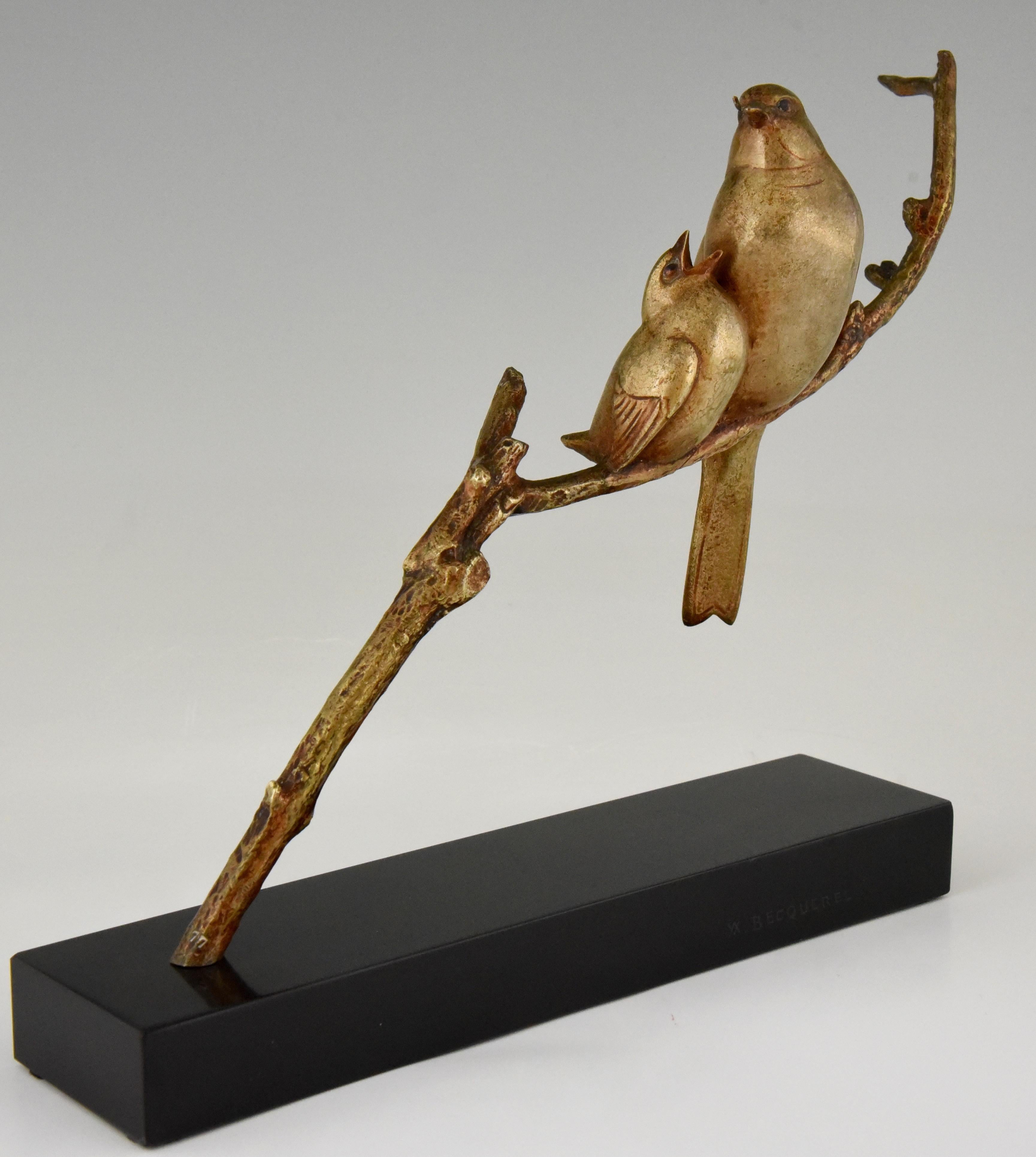 Art Deco Bronze Sculpture of Two Birds on a Branch Andre Vincent Becquerel, 1925 1