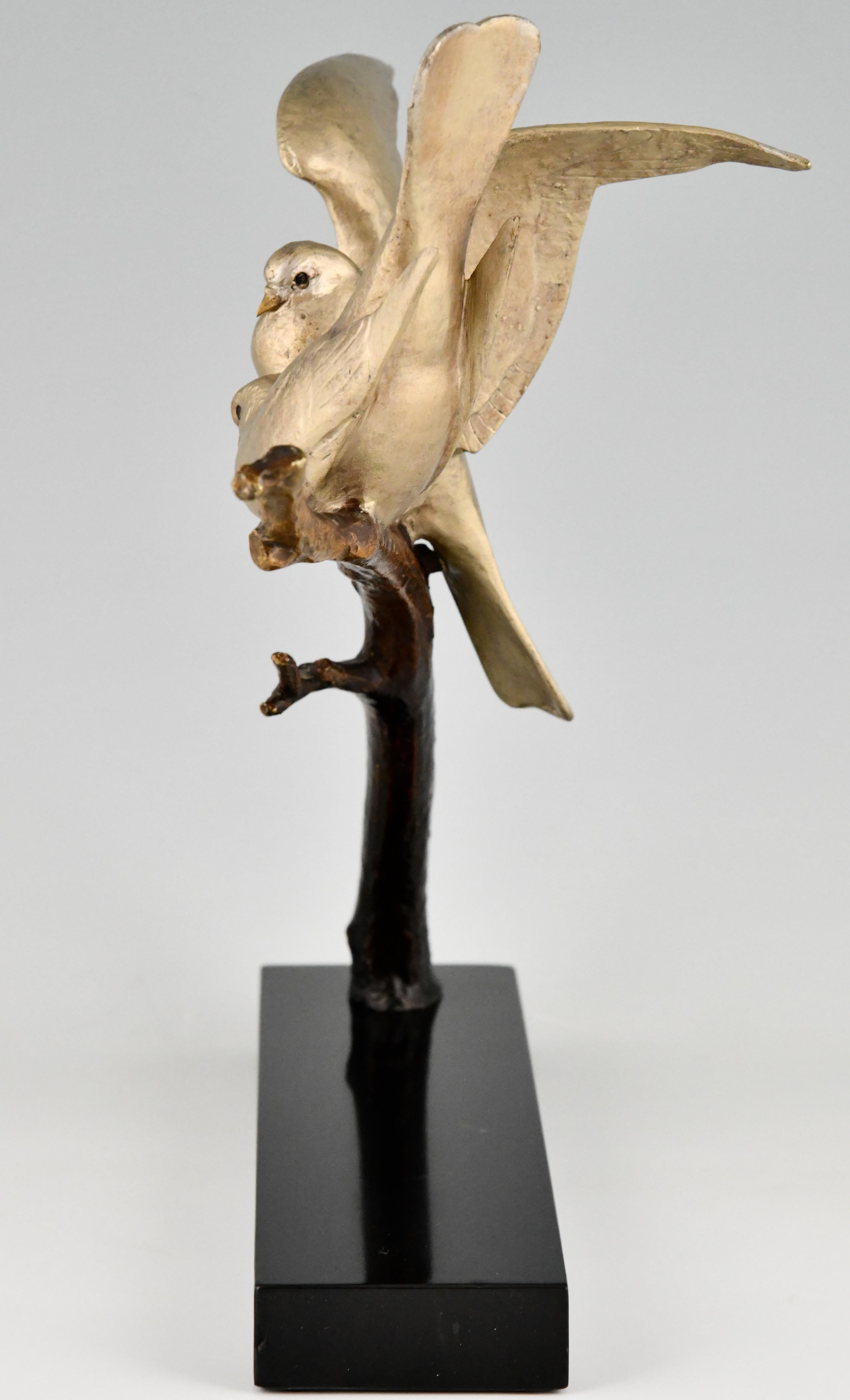 Art Deco Bronze Sculpture of Two Birds on a Branch Andre Vincent Becquerel, 1925 2