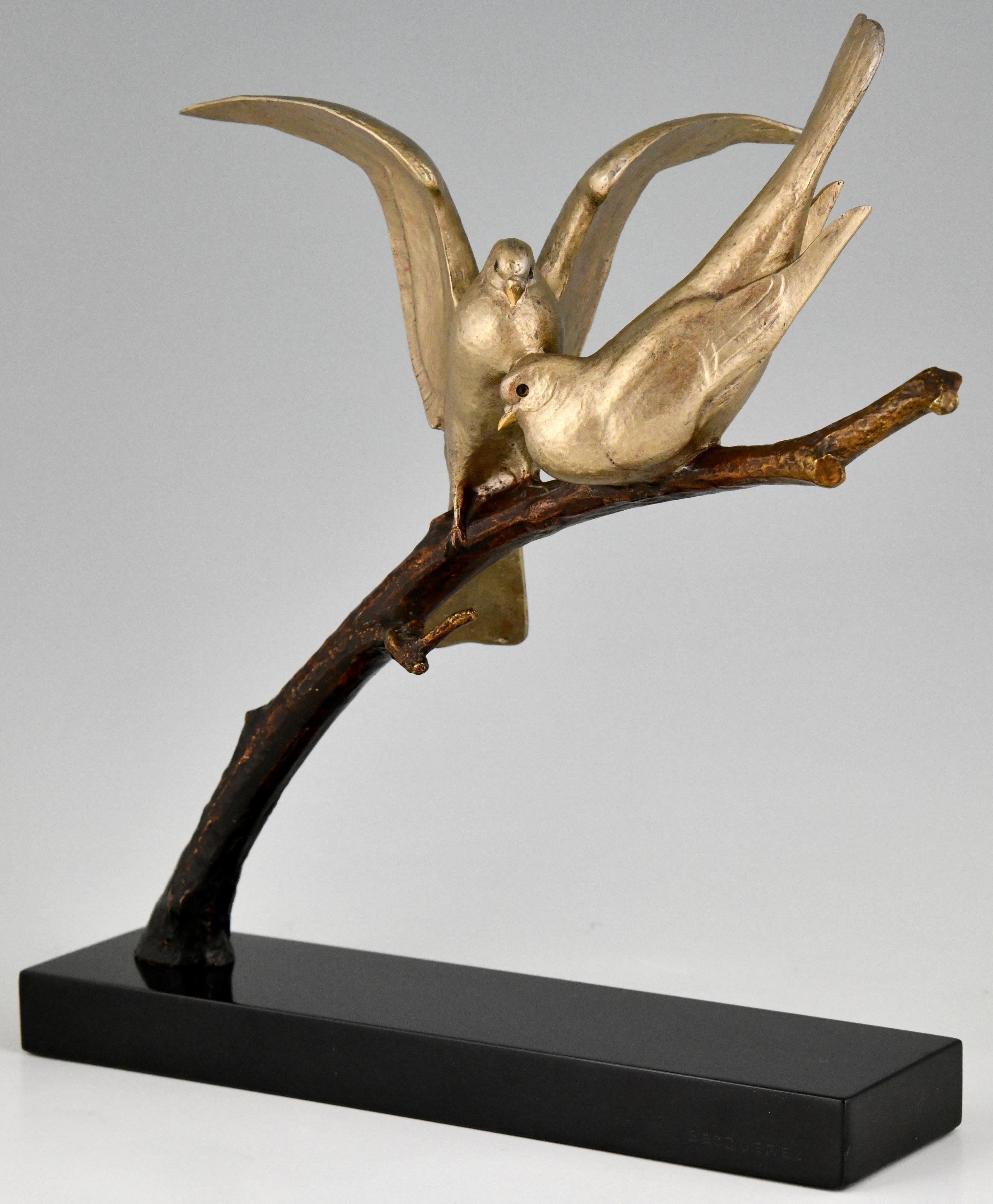 Art Deco Bronze Sculpture of Two Birds on a Branch Andre Vincent Becquerel, 1925 3