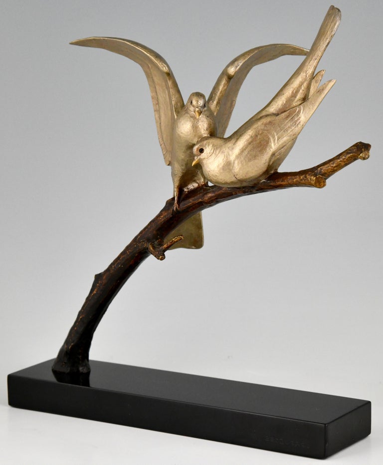 Art Deco Bronze Sculpture of Two Birds on a Branch Andre Vincent Becquerel, 1925 4