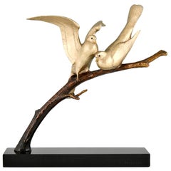 Art Deco Bronze Sculpture of Two Birds on a Branch Andre Vincent Becquerel, 1925