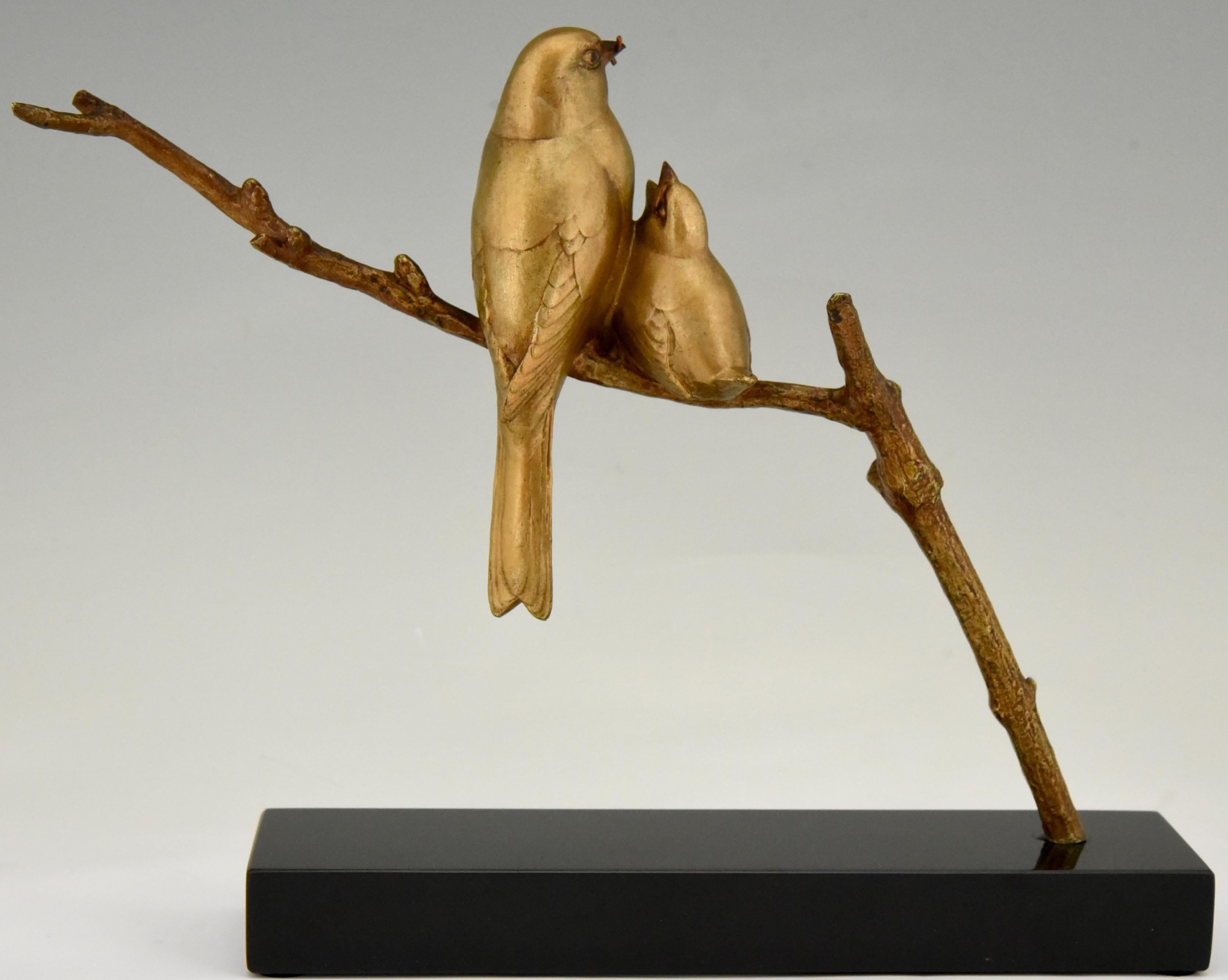 Art Deco Bronze Sculpture of Two Birds on a Branch Andre Vincent Becquerel, 1930 In Good Condition In Antwerp, BE