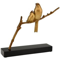 Vintage Art Deco Bronze Sculpture of Two Birds on a Branch Andre Vincent Becquerel, 1930