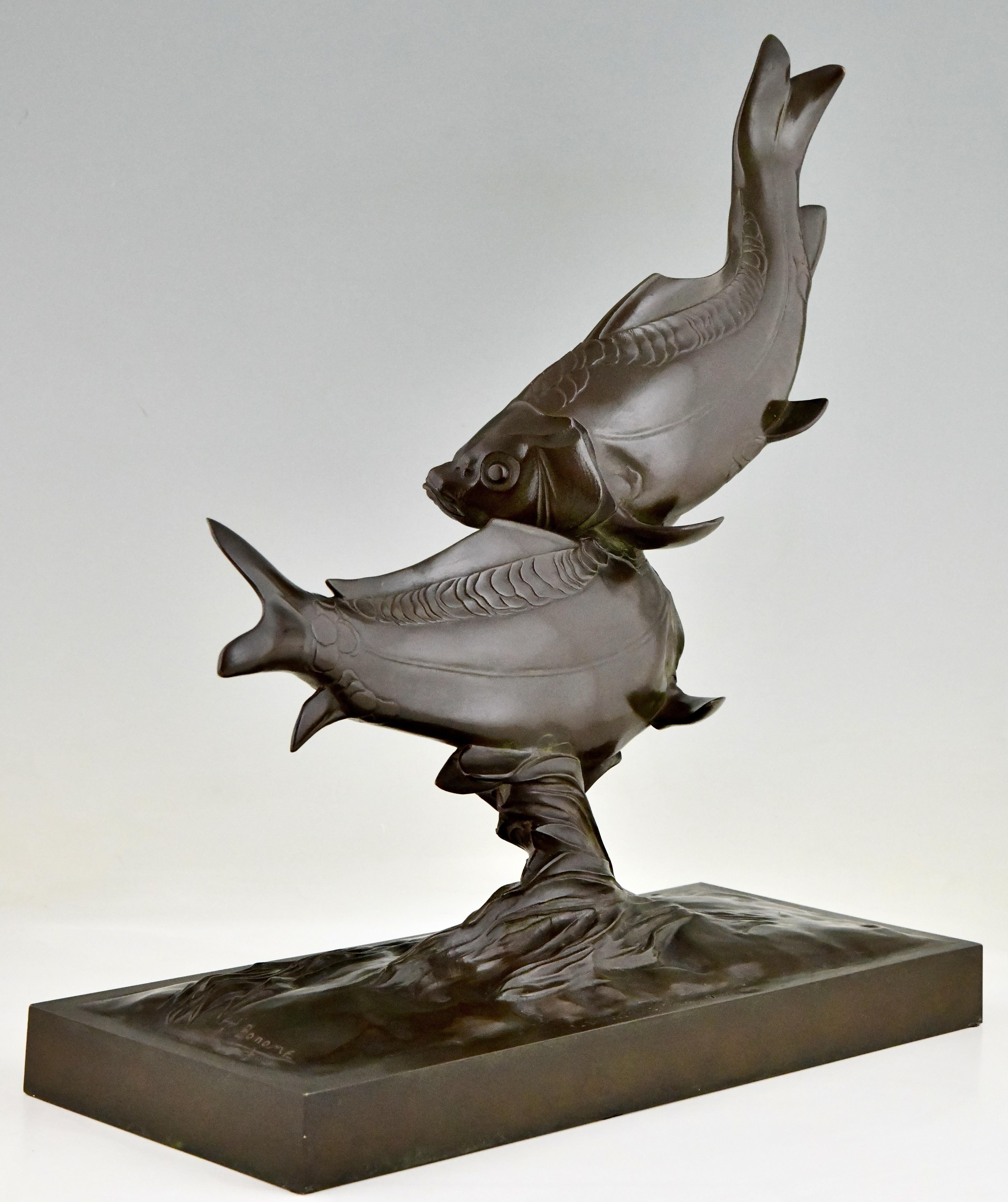 Art Deco Bronze Sculpture of Two Carp Fish by Santiago Bonome, Spain, 1930 For Sale 1