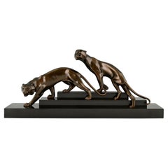 Art Deco Bronze Sculpture of Two Panthers by Georges Lavroff, 1925