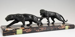 Art-Déco-Bronze-Skulptur zweier Panther, Dominique Jean Baptiste Hugues
