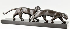 Sculpture en bronze Art Déco de deux panthères Lucien Alliot France 1925