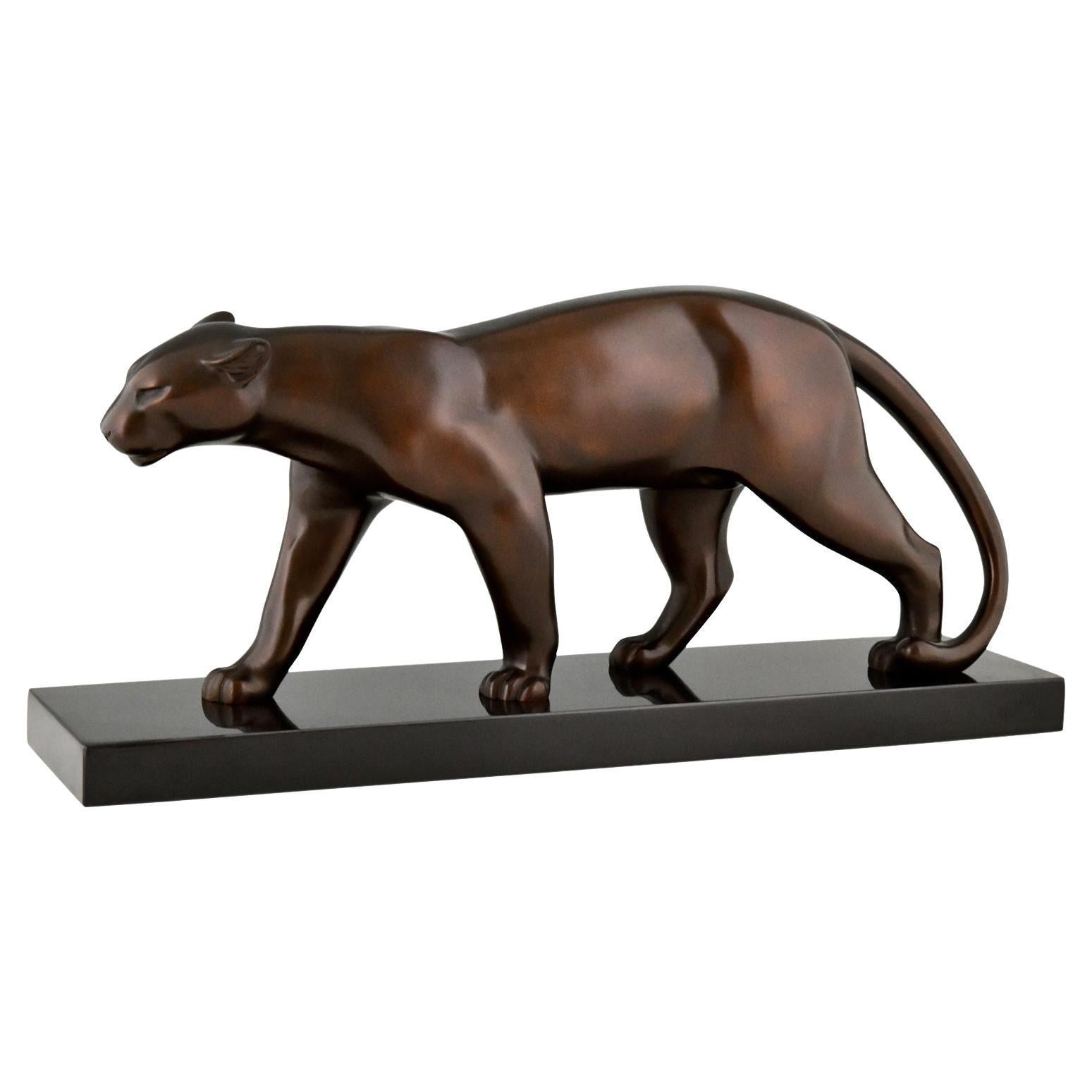 Art Deco Bronze Sculpture of Walking Panther by Bracquemond, France, 1930