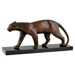 Art Deco Bronze Sculpture of Walking Panther by Bracquemond, France, 1930