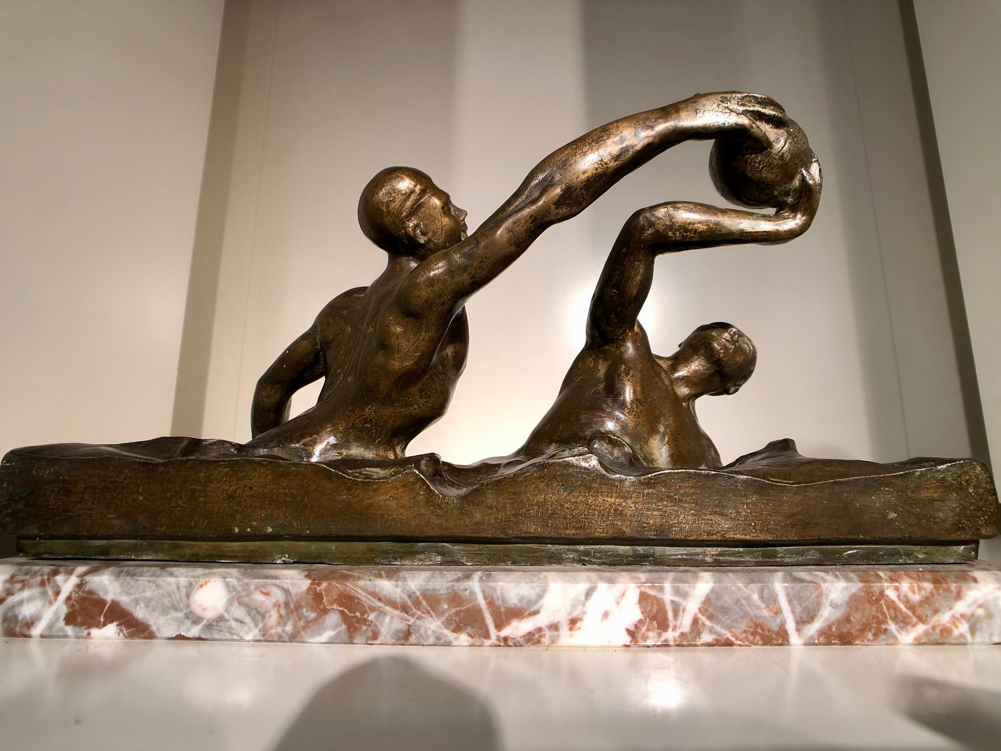Art Deco Bronze Sculpture of Water Polo Players by Goosssens 5