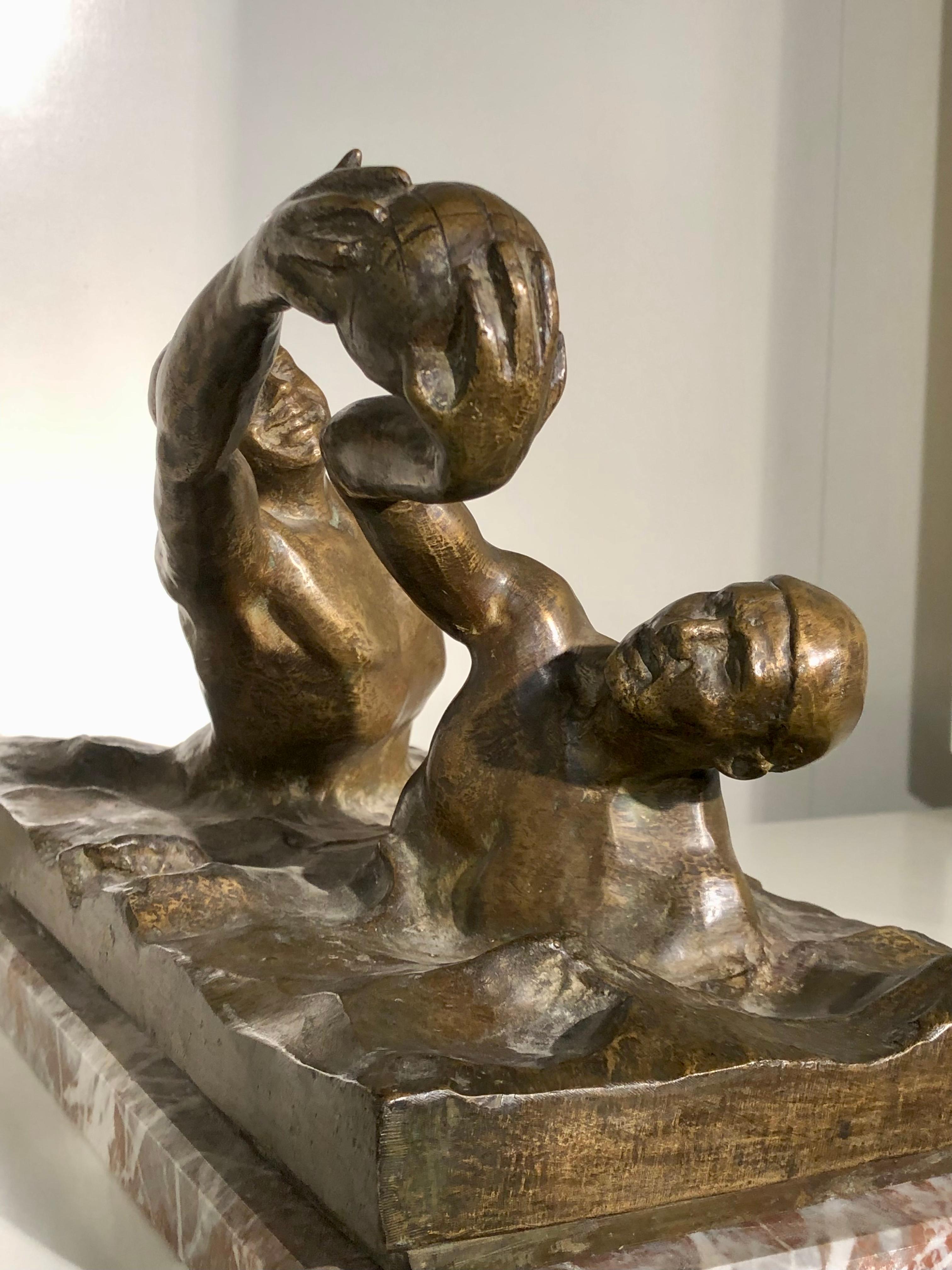 Mid-20th Century Art Deco Bronze Sculpture of Water Polo Players by Goosssens