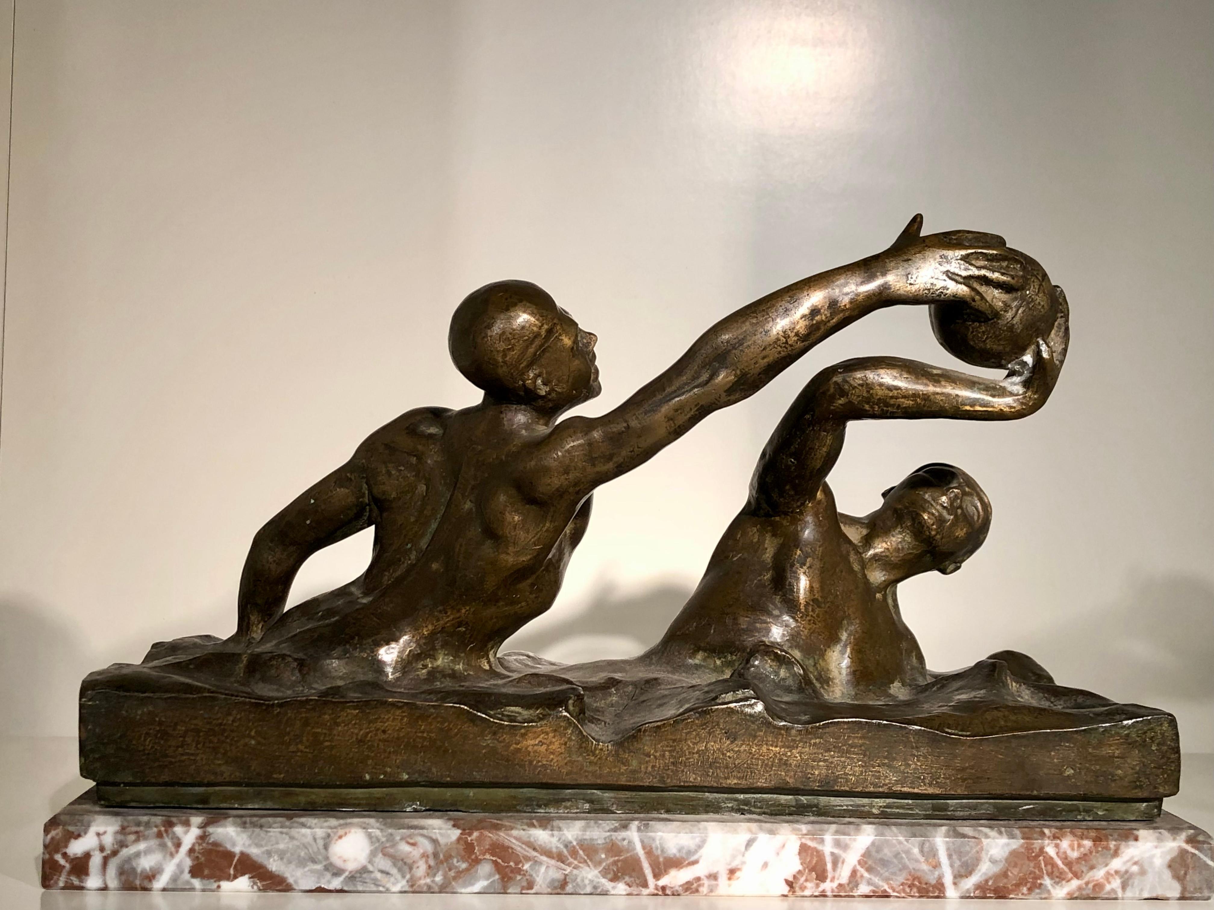 Art Deco Bronze Sculpture of Water Polo Players by Goosssens 1