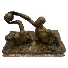 Vintage Art Deco Bronze Sculpture of Water Polo Players by Goosssens