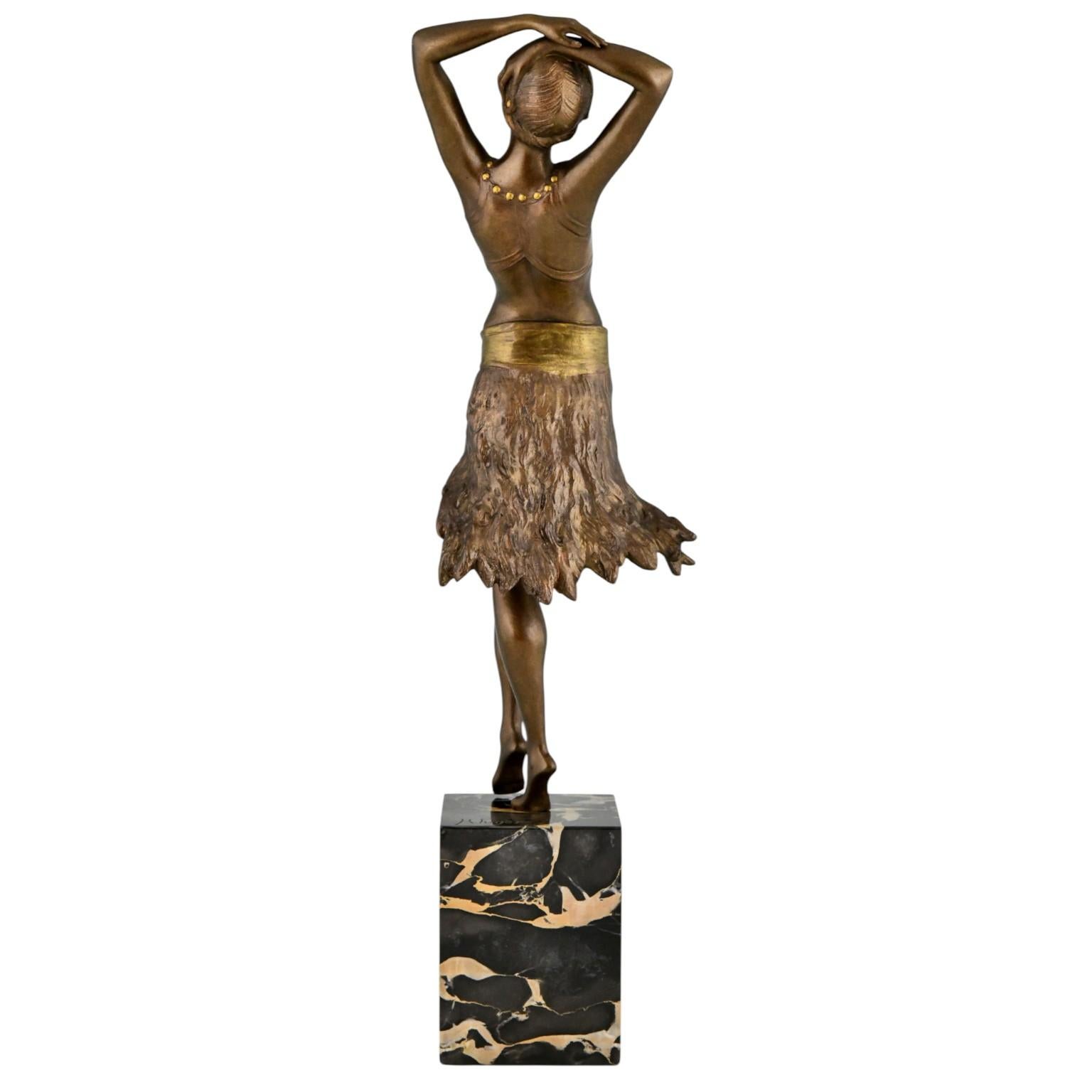 Patinated Art Deco Bronze Sculpture Oriental Dancer by Henry Fugère France 1925 For Sale