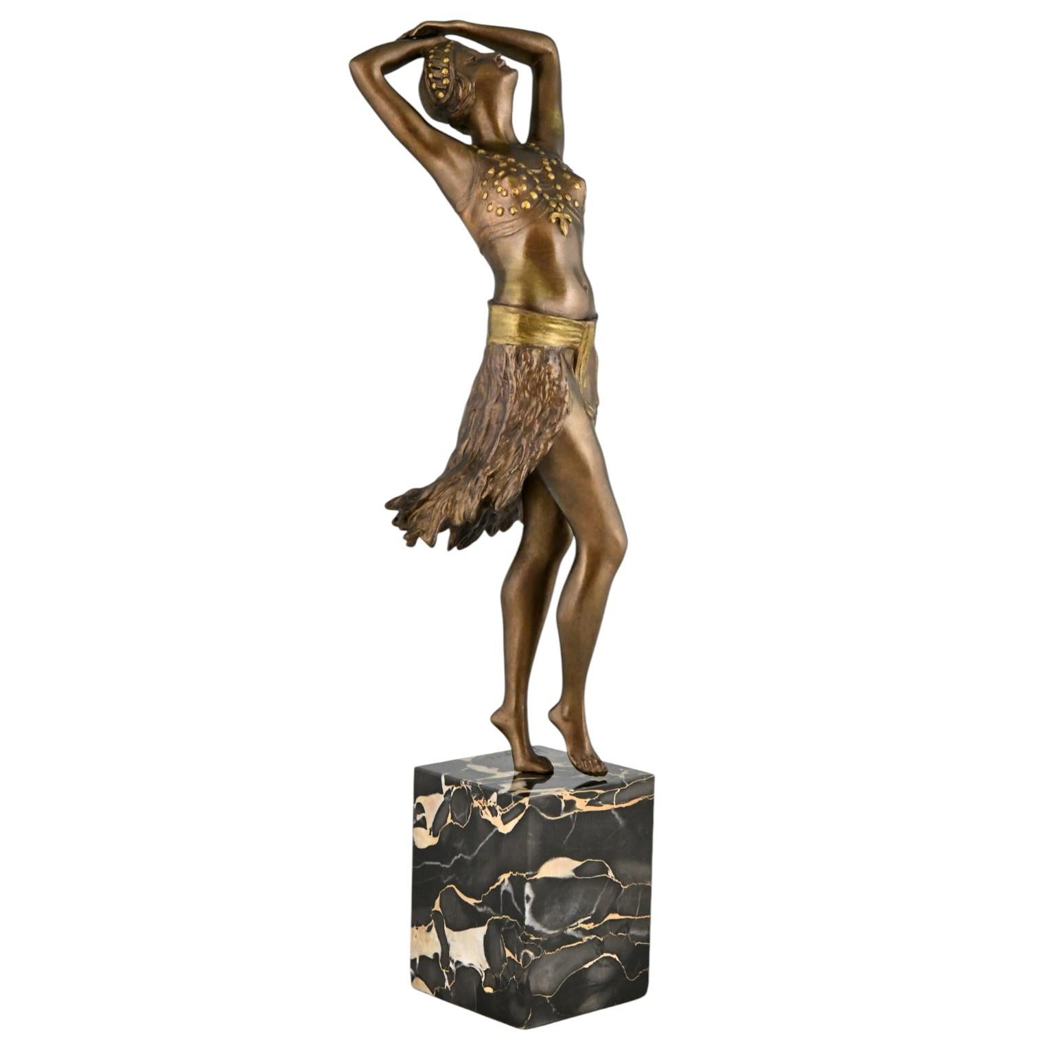 Early 20th Century Art Deco Bronze Sculpture Oriental Dancer by Henry Fugère France 1925 For Sale