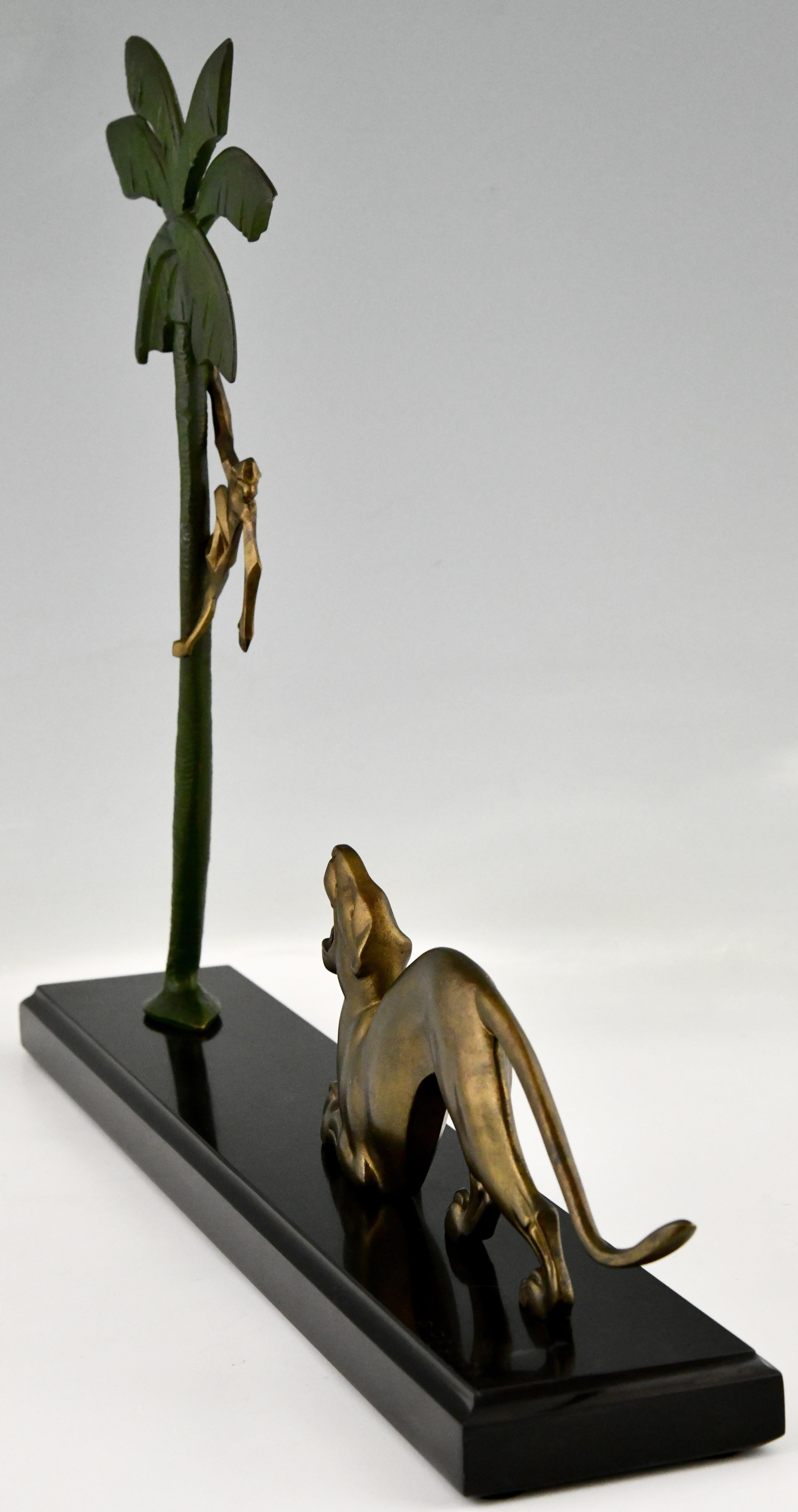 Art Deco Bronze Sculpture Panther and Monkey by Berjean, France, 1930 1