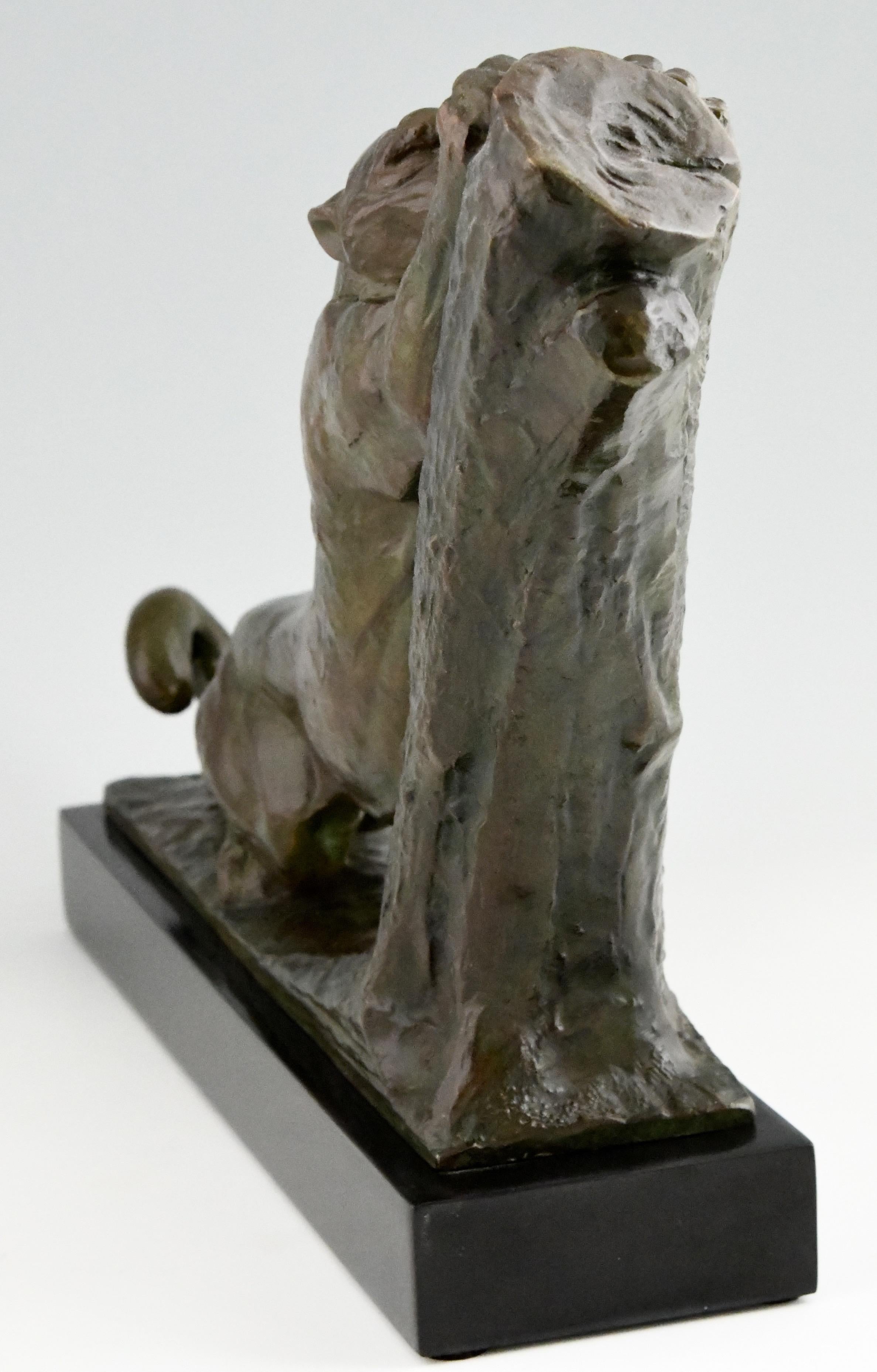 Patinated Art Deco bronze sculpture panther André Vincent Becquerel with foundry mark 1925