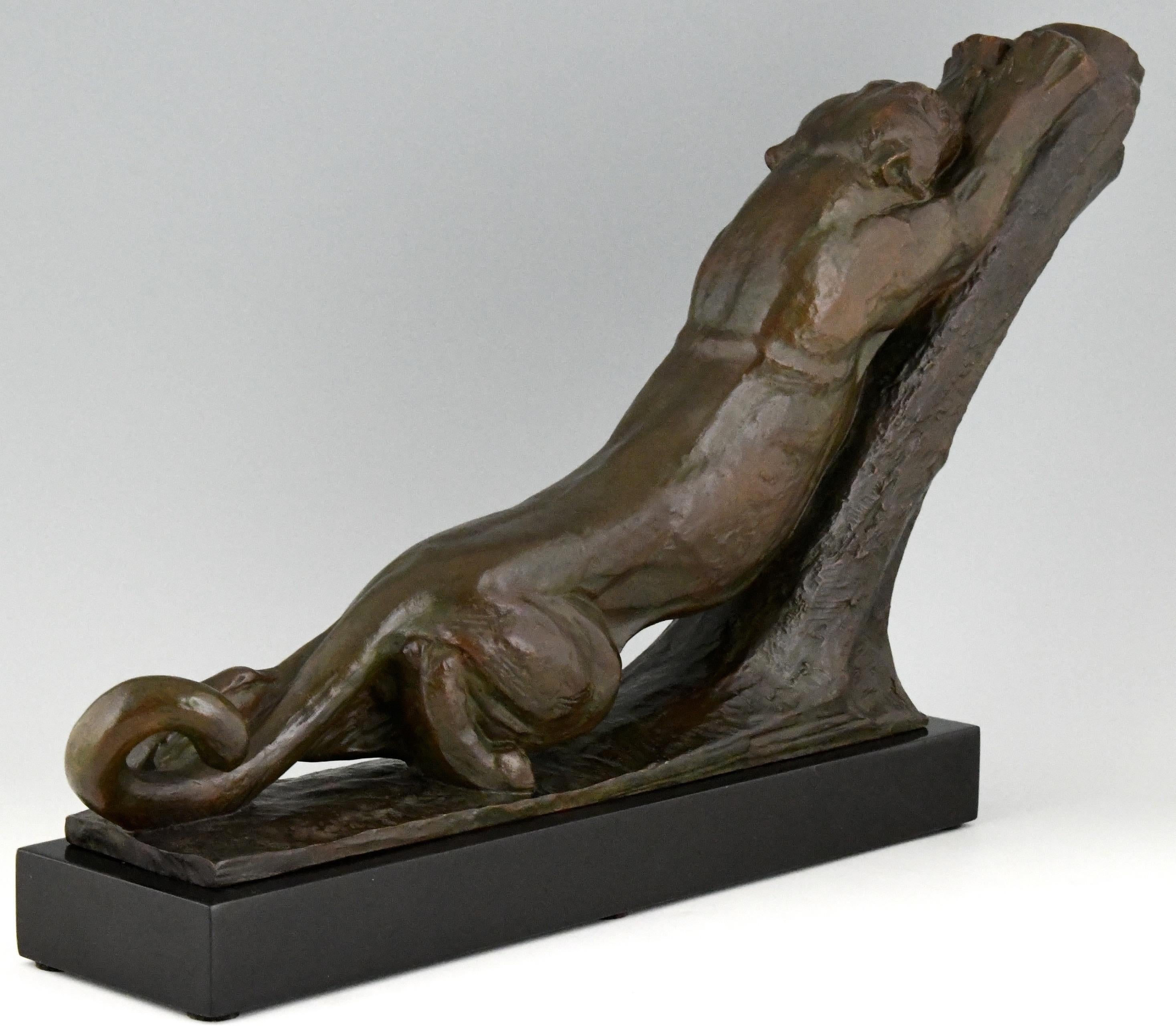 Bronze Art Deco bronze sculpture panther André Vincent Becquerel with foundry mark 1925